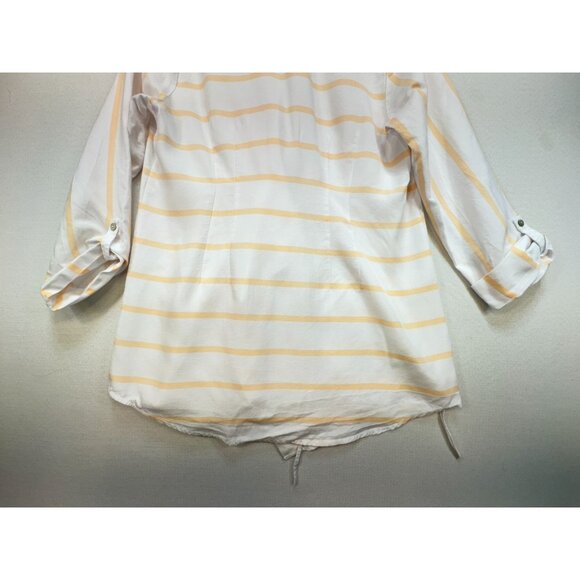 Soft Surroundings Women's Tunic Blouse Top Size S Peach White Stripe Asymmetrica - Picture 10 of 13